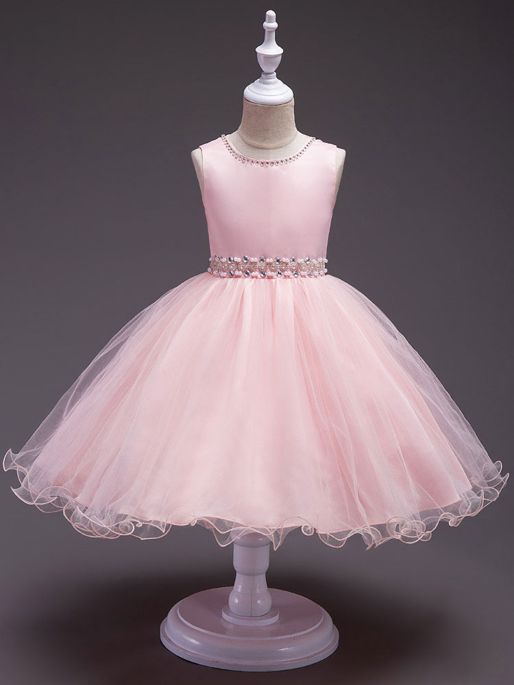 Pink Flower Girl Dresses Round Neck Sleeveless Tutu Dress Tulle ...