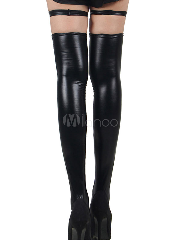 Black Sexy Stockings Metal Buckled Cut Out Tight Women's Bedroom ...