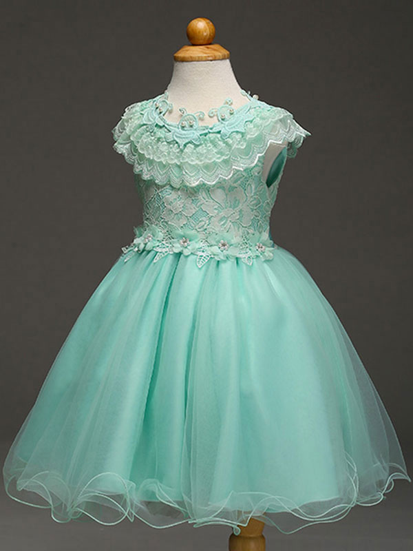 Princess Flower Girl Dresses Lace Mint Green Bows Beading Kids Dinner ...