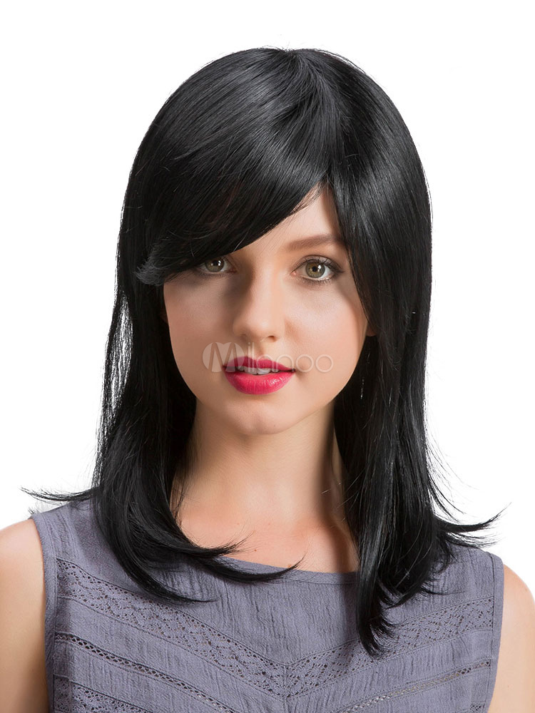 Human Hair Wigs Women S Black Long Straight Hair Wigs With Side