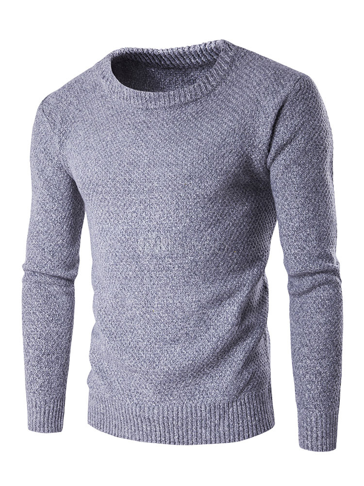 Dark Navy Pullover Sweater Round Neck Long Sleeve Slim Fit Knit Sweater ...