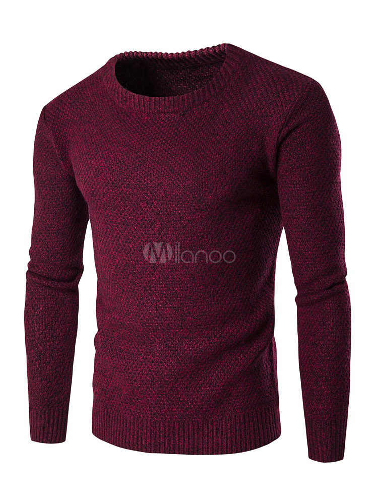 Dark Navy Pullover Sweater Round Neck Long Sleeve Slim Fit Knit Sweater ...