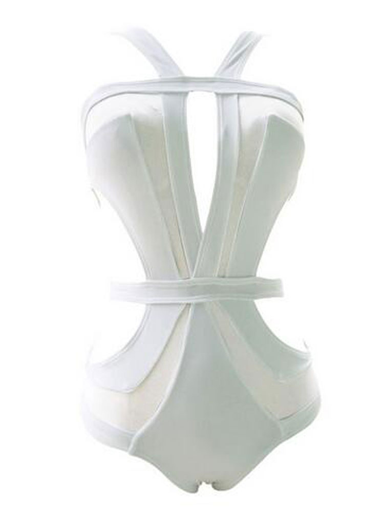 Black Monokini Swimsuit Sleeveless Tulle Semi Sheer Cut Out One Piece Women