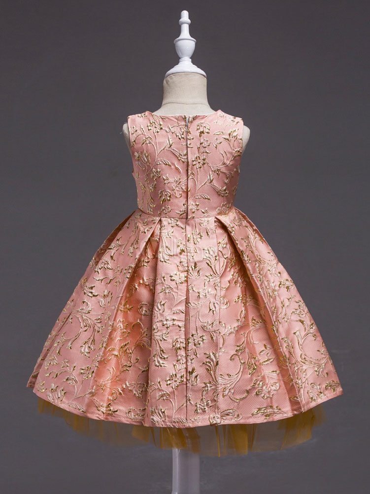 Flower Girl Dresses Blush Pink Jacquard Knee Length Pleated Kids
