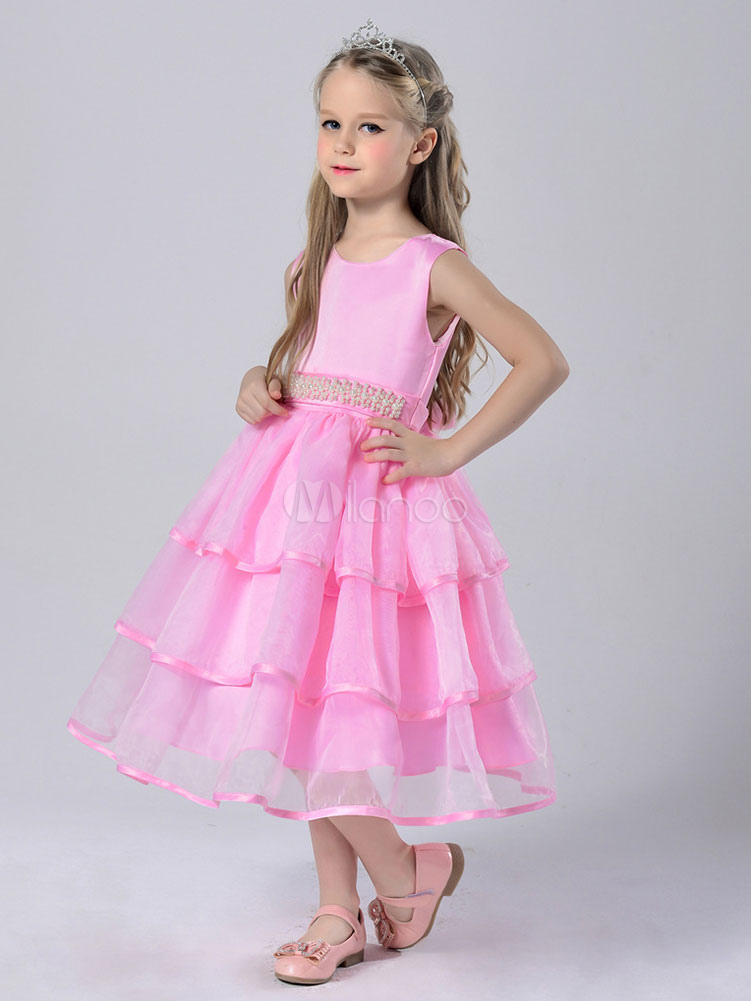 Flower Girl Dresses Purple Tiered Organza Kids Pageant Dresses Beading ...
