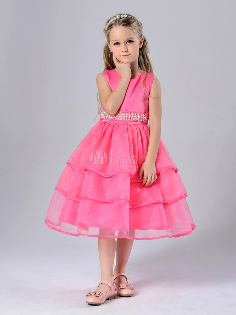 Flower Girl Dresses Purple Tiered Organza Kids Pageant Dresses Beading ...