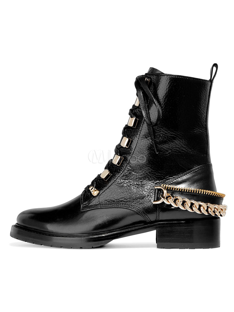 black lace up flat booties