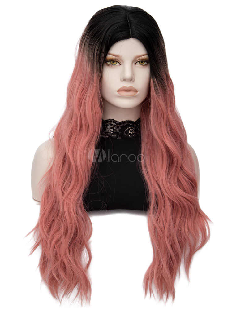 Carnival Hair Wigs Salmon Ombre Natural Wave Tousled Long