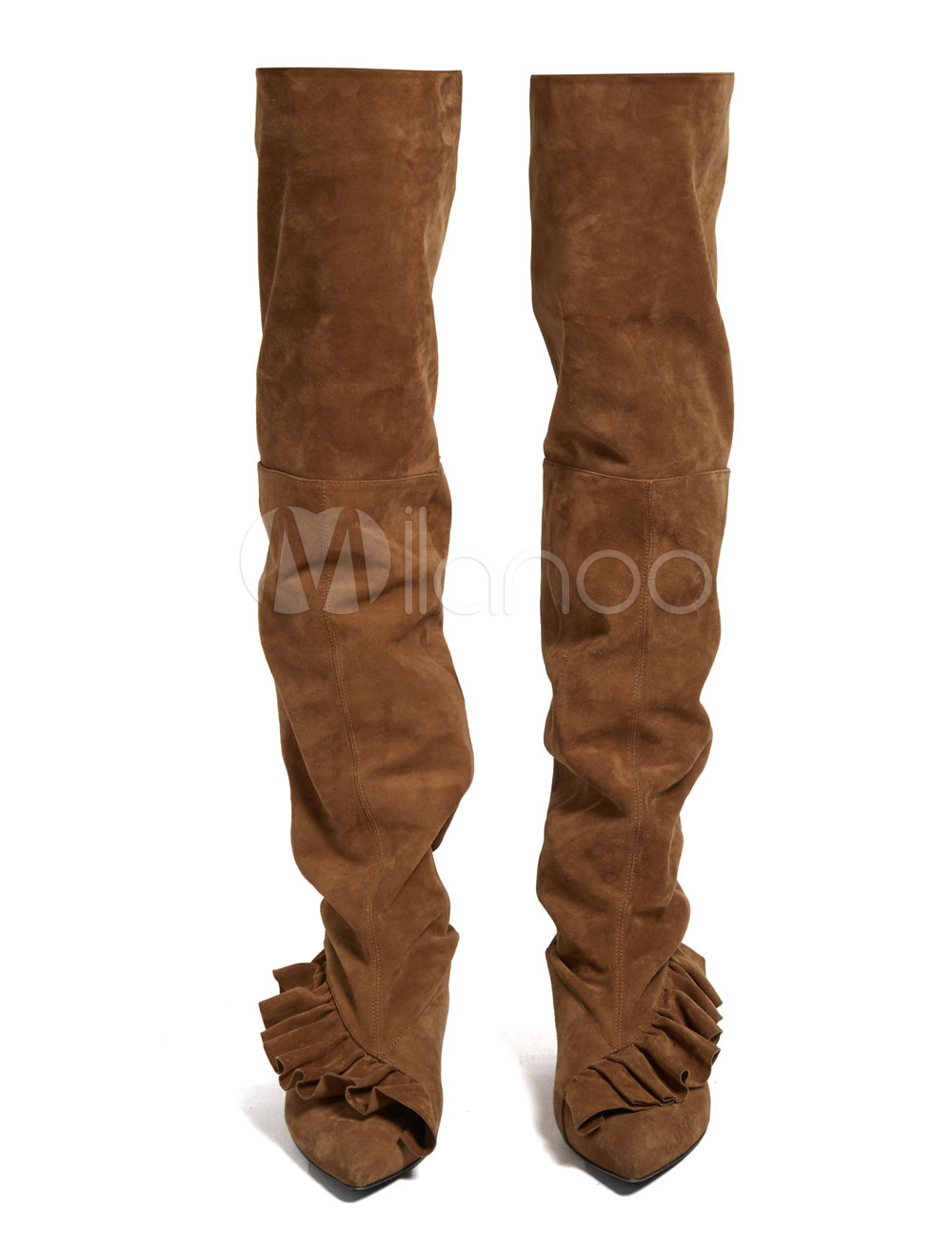 pointed flat knee high boots