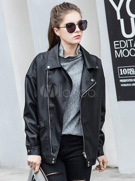 Giubbotto moto con sintetica colletto donna rovesciato pelle in rrSwqP8xz