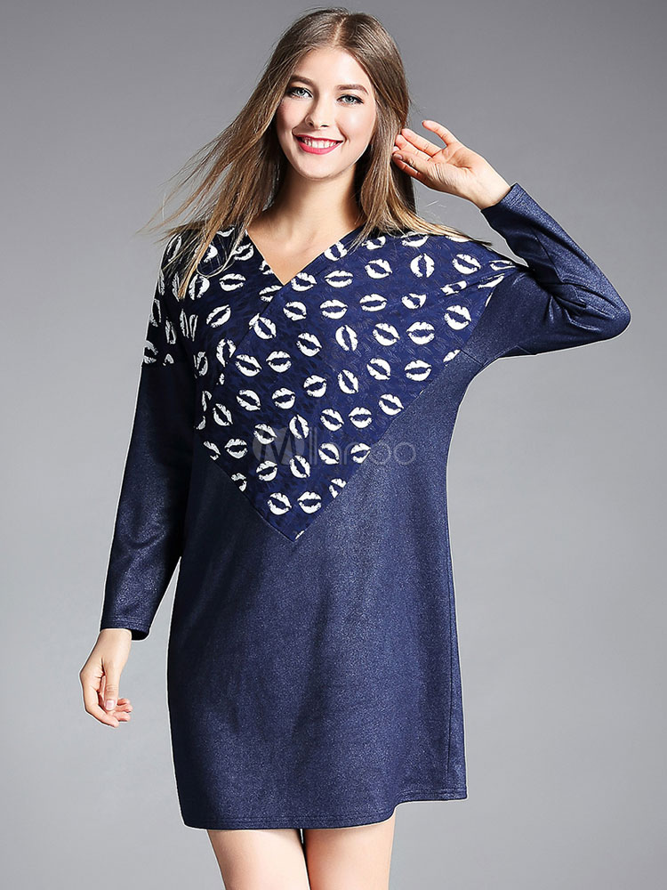Royal blue shift dress with sleeves for women