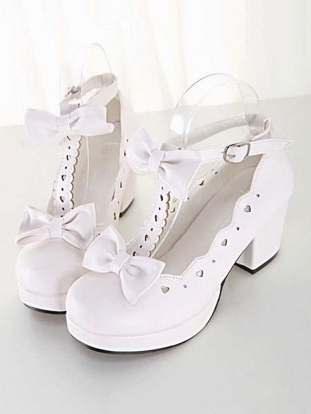 Sweet Lolita Shoes White Chunky Heel 