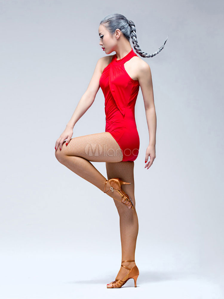 Latin Dance Bodysuit Black Cross Front Sleeveless Women's Short