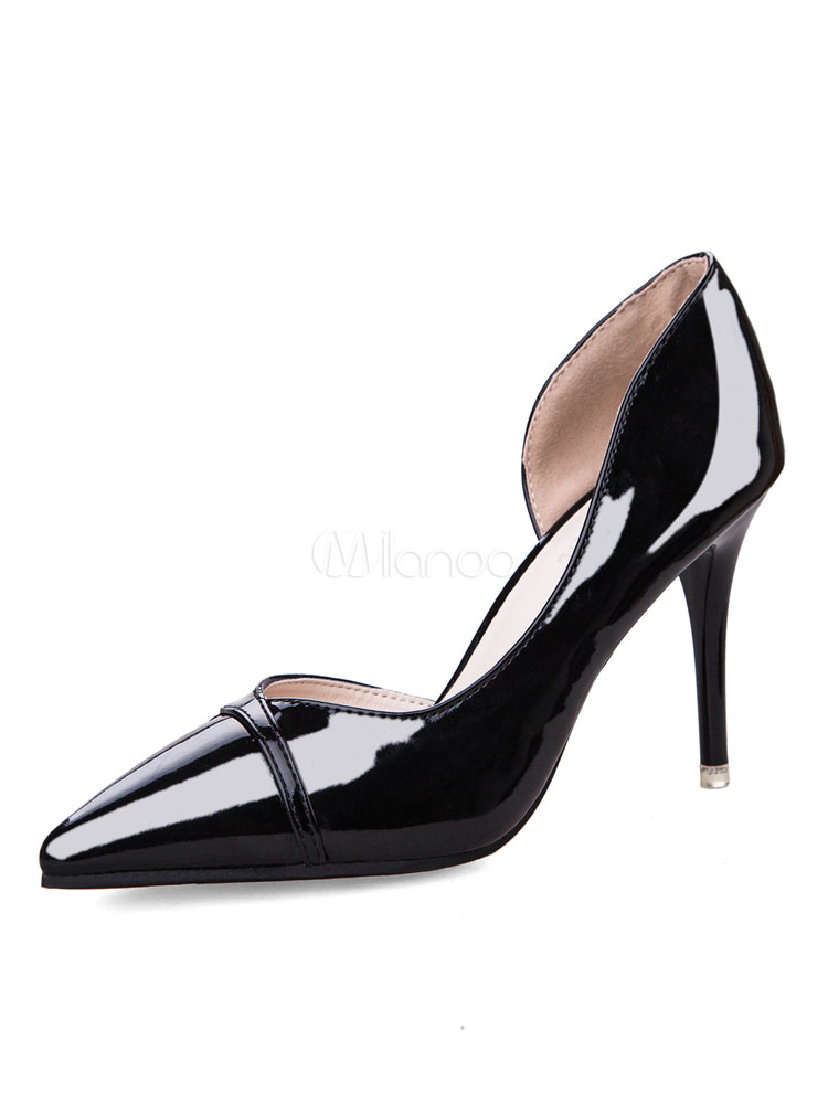 Black High Heels Women's Pointed Toe Slip On Pumps