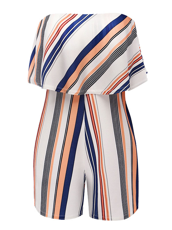 Women's Clothing Jumpsuits & Rompers | White Casual Romper Strapless Sleeveless Striped Short Jumpsuit For Women - IX21527