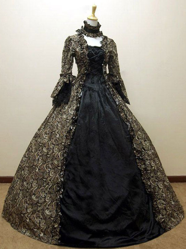 Victorian Dress Costume Baroque Costume Lace Ruffles Printed Trumpet ...
