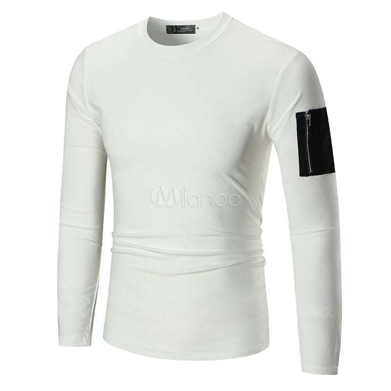 Hunter Green T Shirt Round Neck Long Sleeve Tee Shirt For Men - Milanoo.com