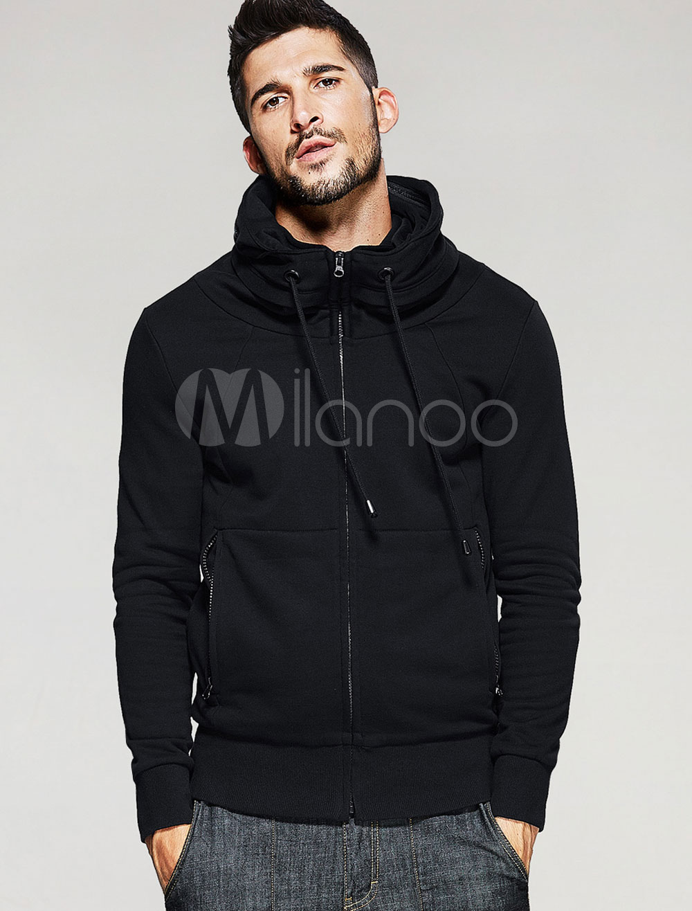mens black long hoodie