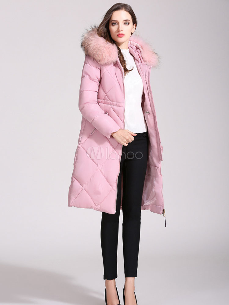 long pink puffer coat