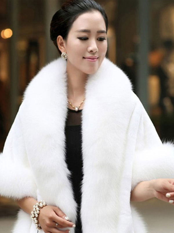Faux Fur Jacket Women White Winter Wrap Shawl Poncho Cape Coat ...