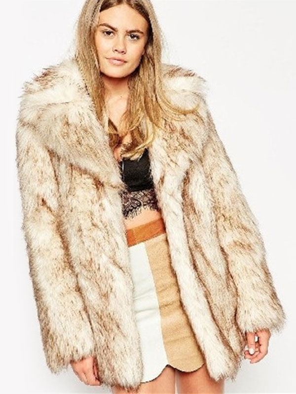 Manteau Fausse Fourrure Synth?�tique avec Manches Longues ?� Col Revers Unicolore Manteau Hiver 