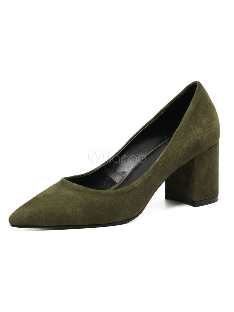 Hunter Green Pumps Chunky Heel Pointed 
