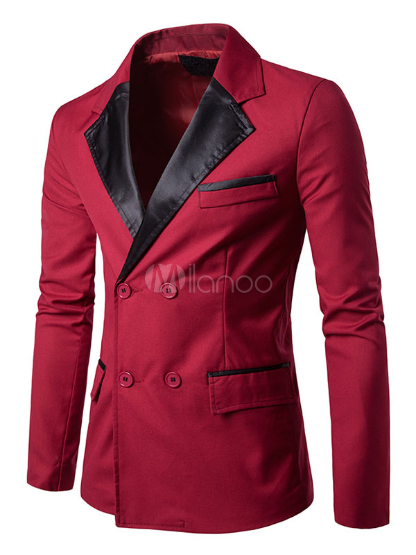 Burgundy Suit Jackets Men's Turndown Collar Long Sleeve Regular Fit ...