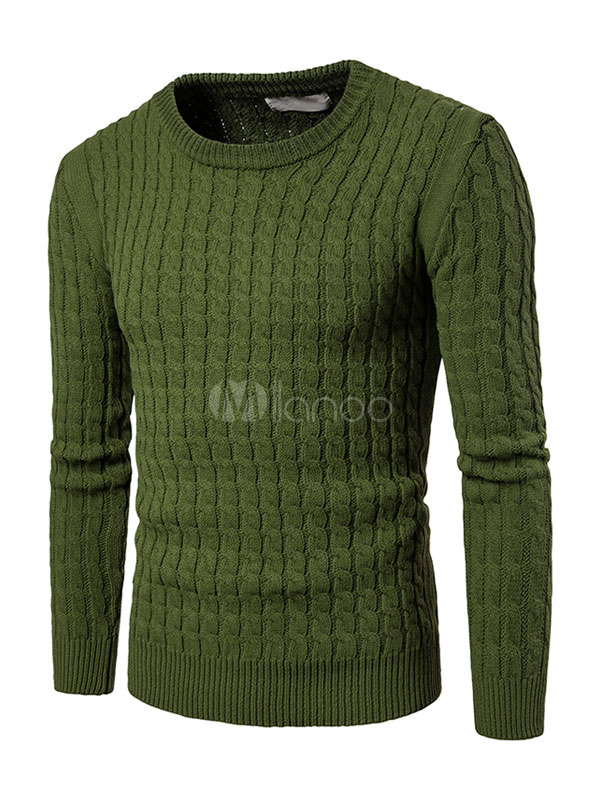 Men's Pullover Sweater Light Brown Round Neck Long Sleeve Cable Knit ...