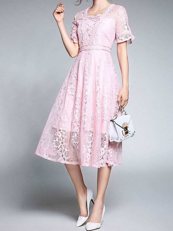 womens pink lace dress