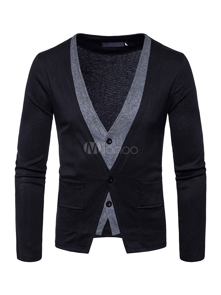 Grey Cardigan Sweater Men's V Neck Long Sleeve Regular Fit Sweater With