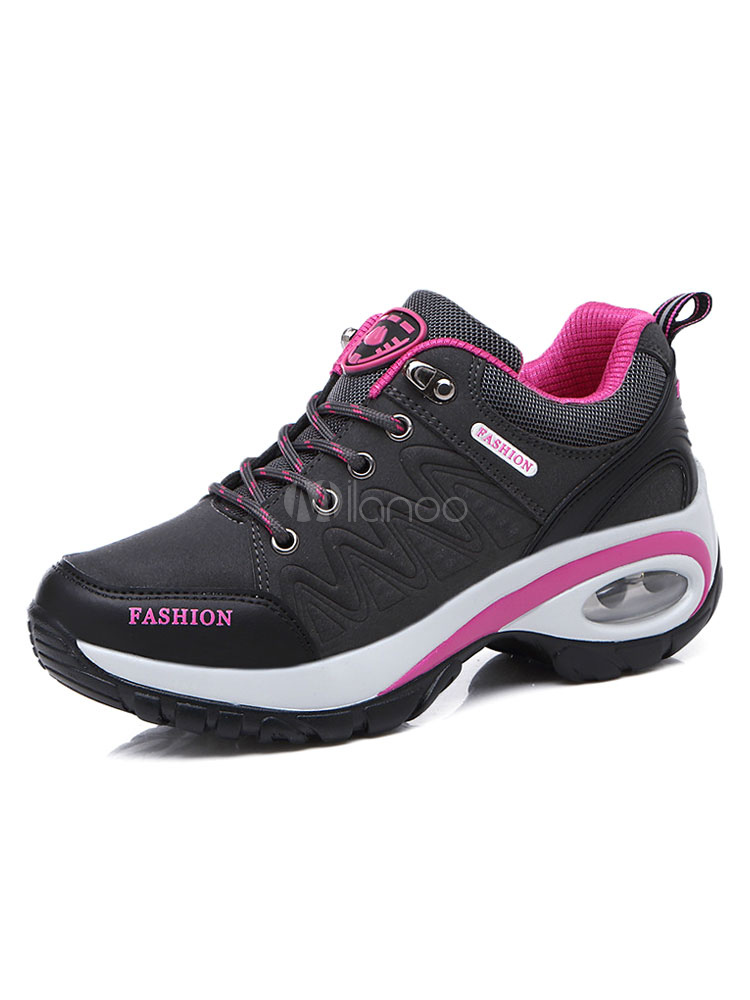 Rose Hiking Shoes Round Toe Lace Up Athletic Shoes For Women - Milanoo.com