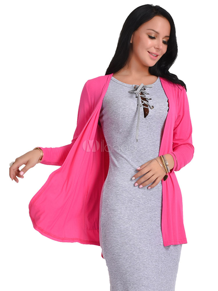 Light Sky Blue Cardigan Long Sleeve Women's Knit Wear