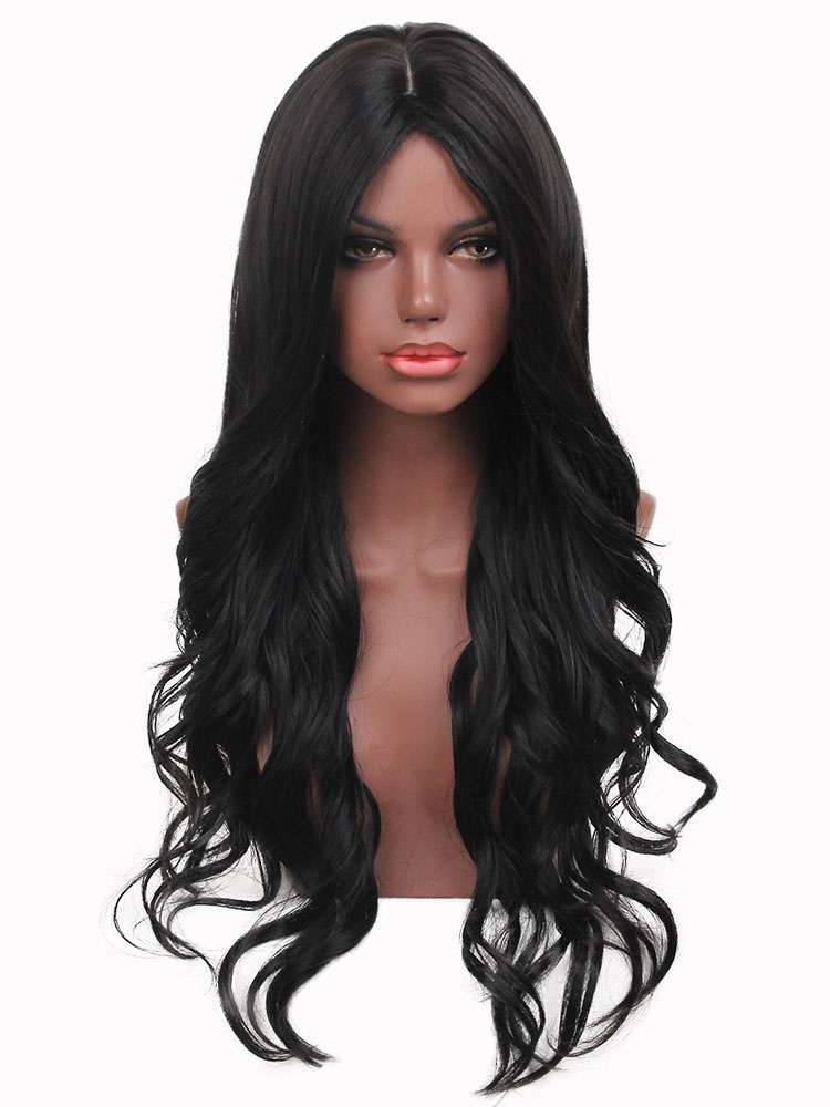 Women's Clothing Accessories | Black Tousled Wigs Women's Central Parting Body Wave Long Synthetic Wigs - QL83502