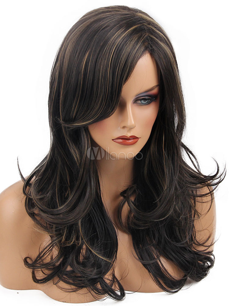 Women S Tan Wigs Highlighting Barrel Curls Tousled Long Wigs