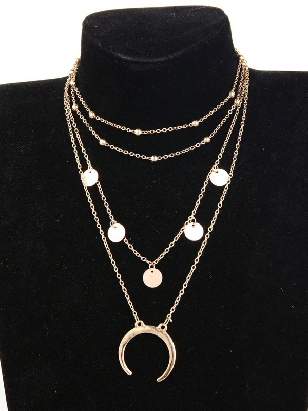 New Moon Necklace Metal Details Multi Layered Women's Golden Choker ...