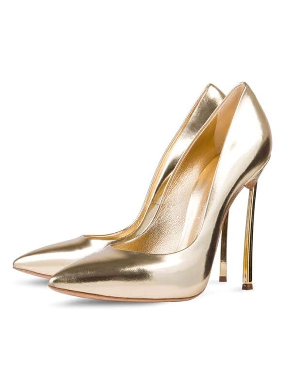 Champagne Metallic Evening Shoes Pointed To Stiletto High Heel Pumps ...