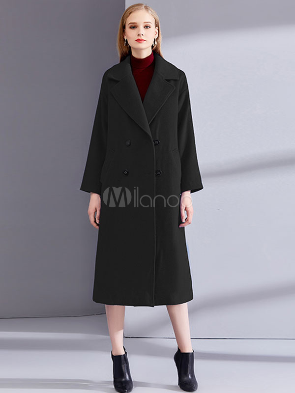 Moda Mujer Chaquetas | Abrigo de mezclada de lana con manga larga Cuello convertible Color liso con bolsillos estilo moderno - DJ61181