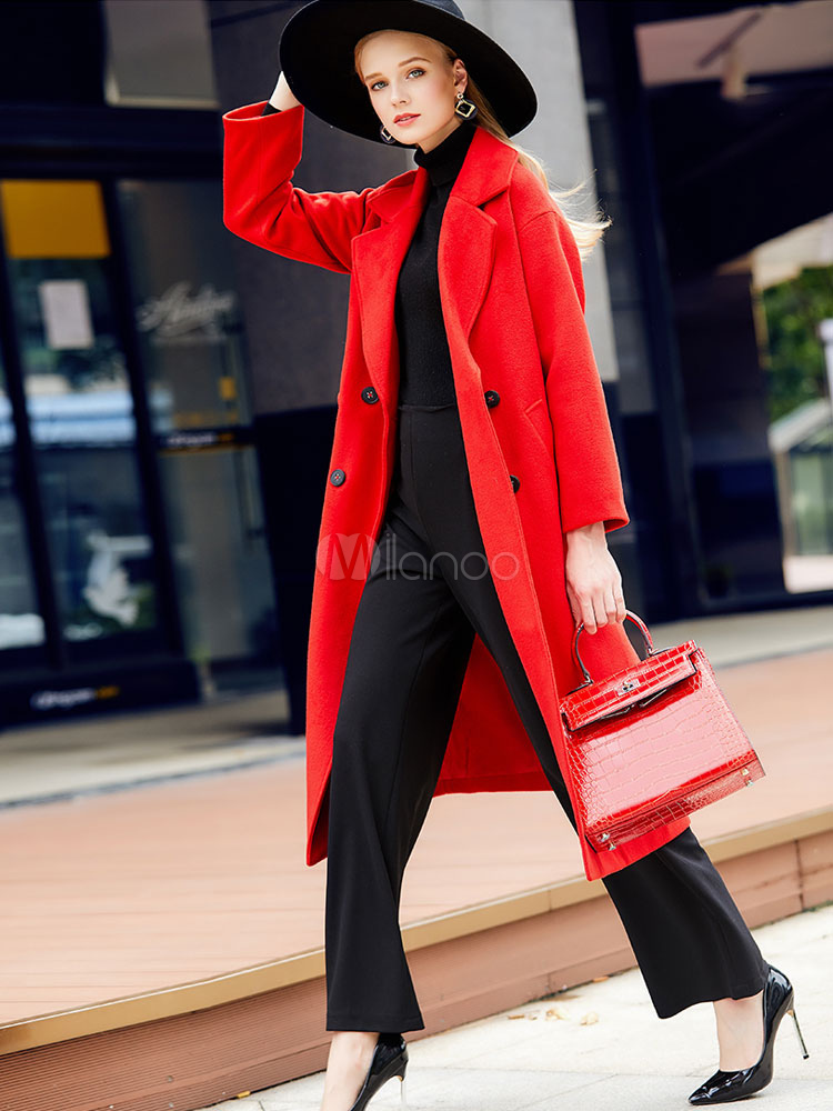 Women's Clothing Outerwear | Women Pea Coat Long Sleeve Notch Collar Shaping Royal Blue Wool Coats - FJ11097