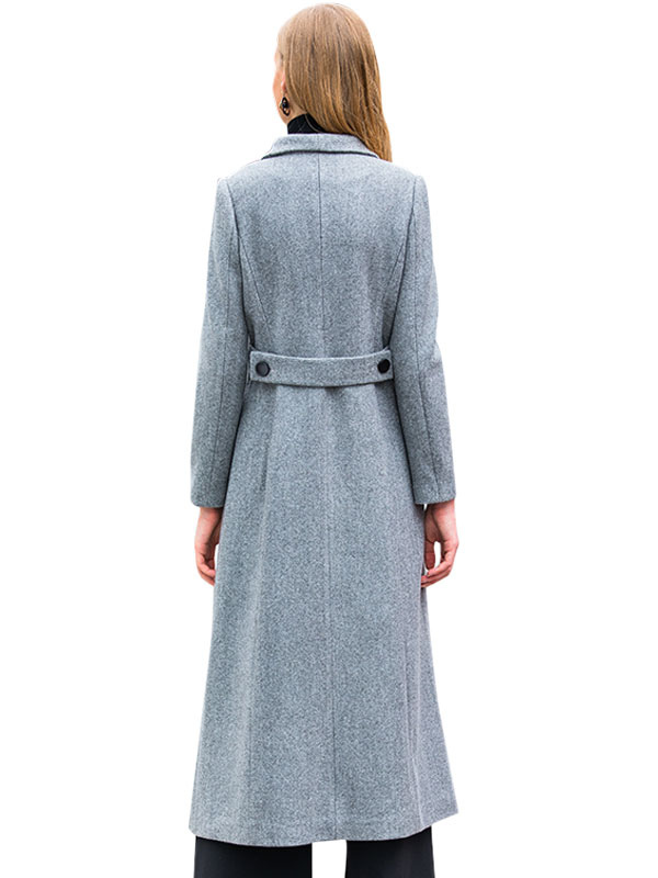 Women's Clothing Outerwear | Grey Pea Coat Long Sleeve Turndown Collar Shaping Women Wool Coats - SE23056