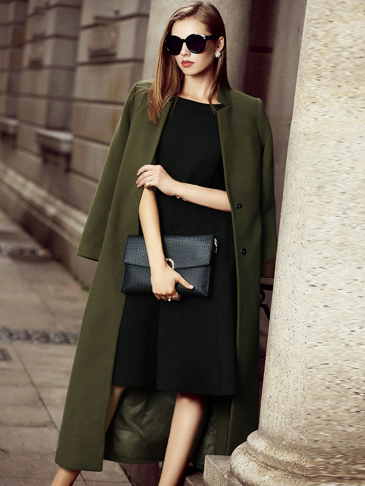 Women's Clothing Outerwear | Women Coat Brown Long Sleeves Sash Wrap Coat Split Winter Coats - HM15182