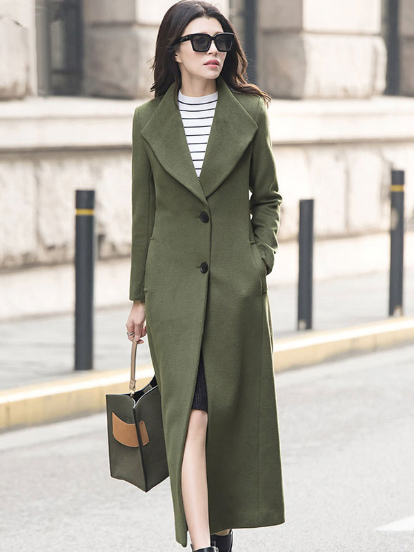 Hunter Green Coat Women's Long Sleeve Turndown Collar Wool Coats ...