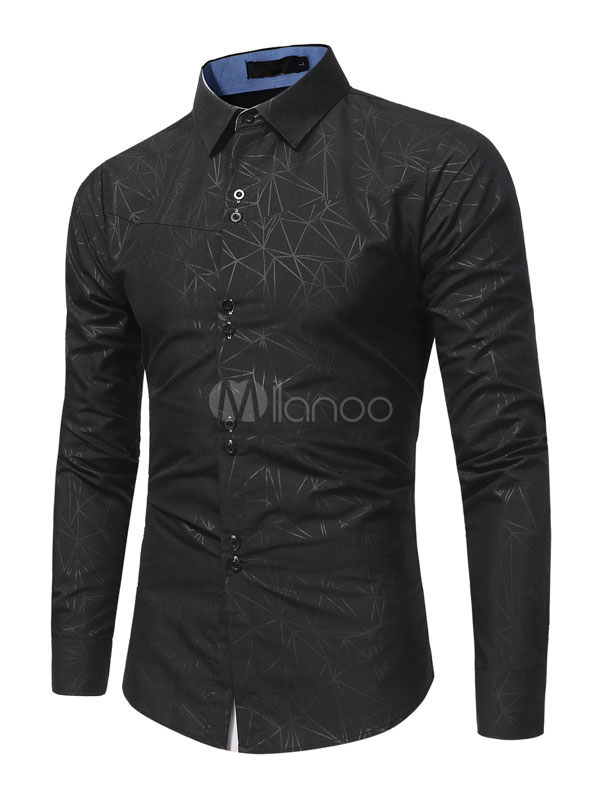 Men's Casual Shirt Royal Blue Long Sleeve Printed Turndown Collar ...