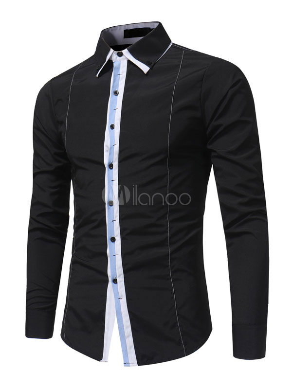 Red Casual Shirt Turndown Collar Long Sleeve Two Tone Regular Fit Men's ...