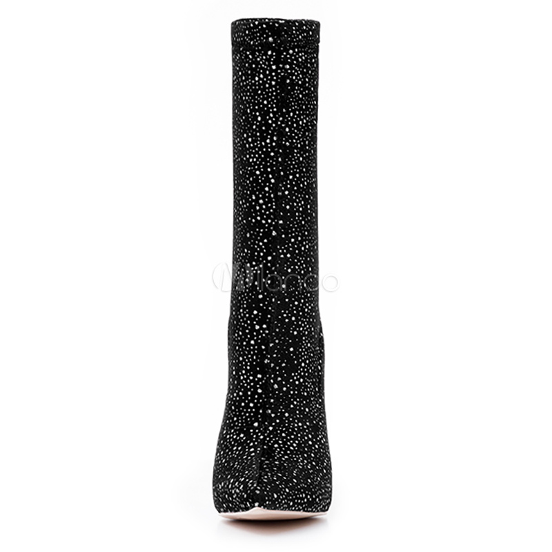 black sequin high heel boots