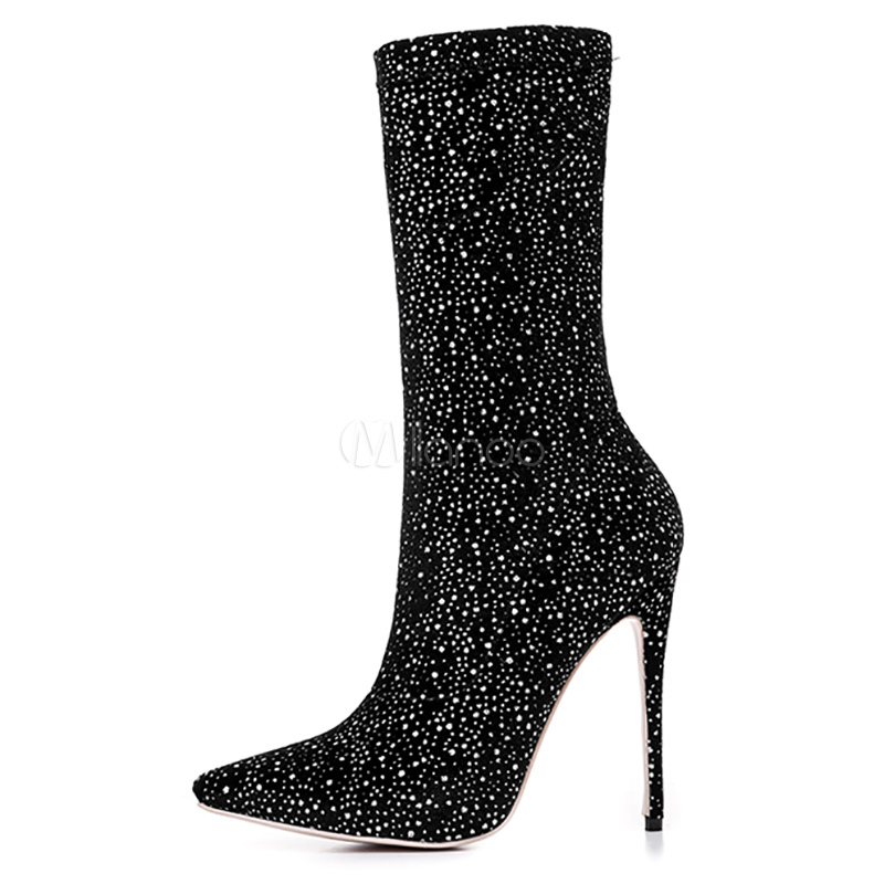 black sequin high heel boots
