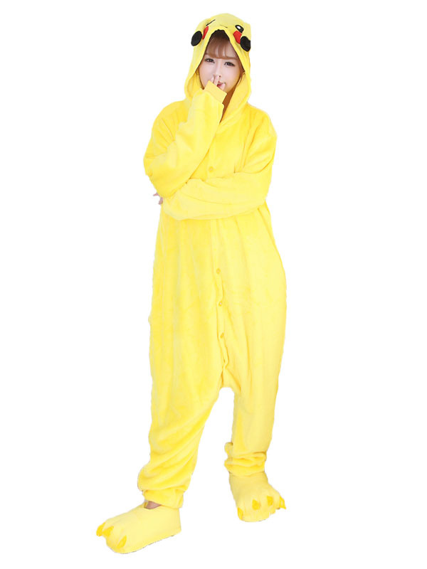 Kigurumi Pajamas Pikachu Onesie Flannel Yellow Animal Sleepwear Couple  Costume #couple #costume …