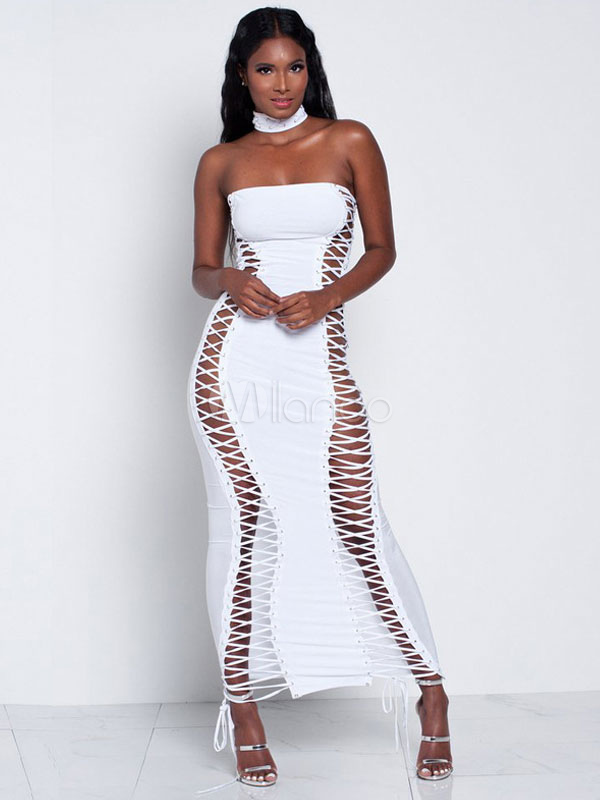 strapless dress with choker