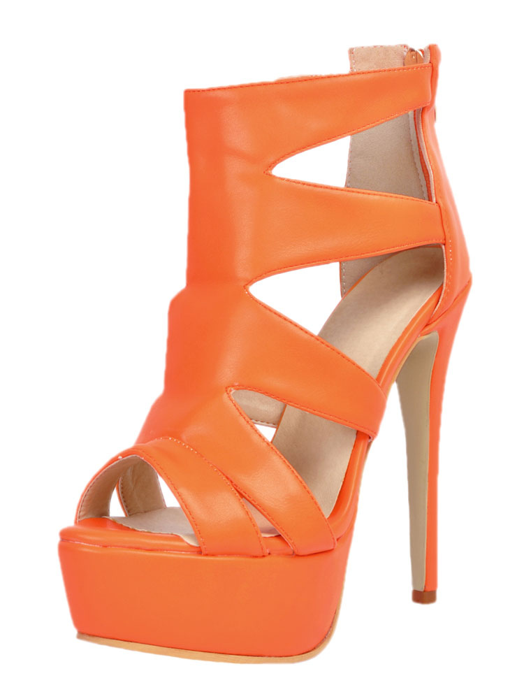 orange peep toe heels