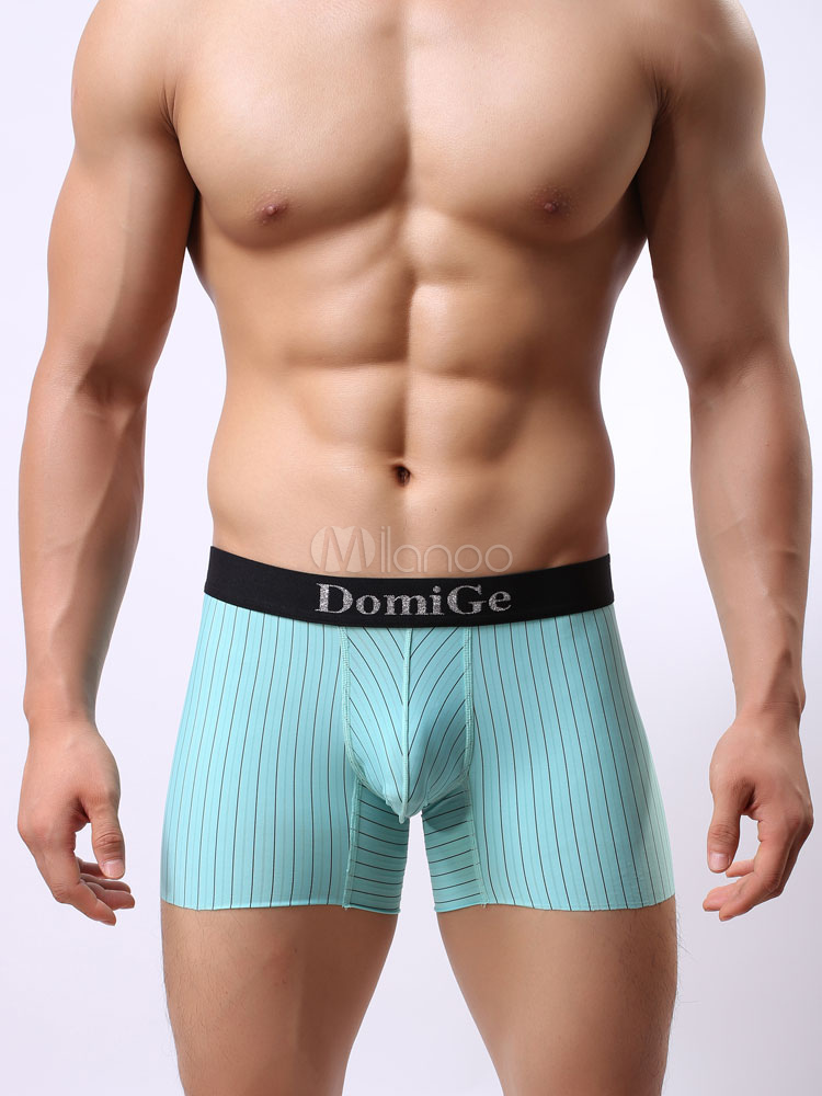 Pink Casual Trunks Striped Lycra Spandex Boxer Briefs For Men