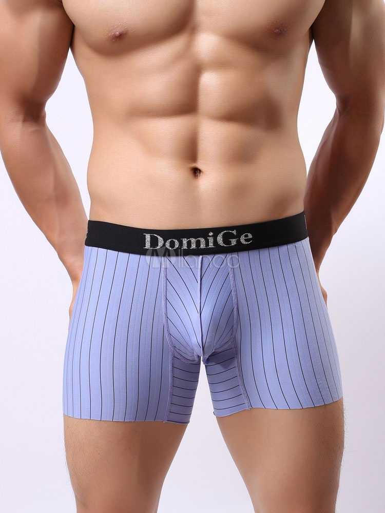 Pink Casual Trunks Striped Lycra Spandex Boxer Briefs For Men